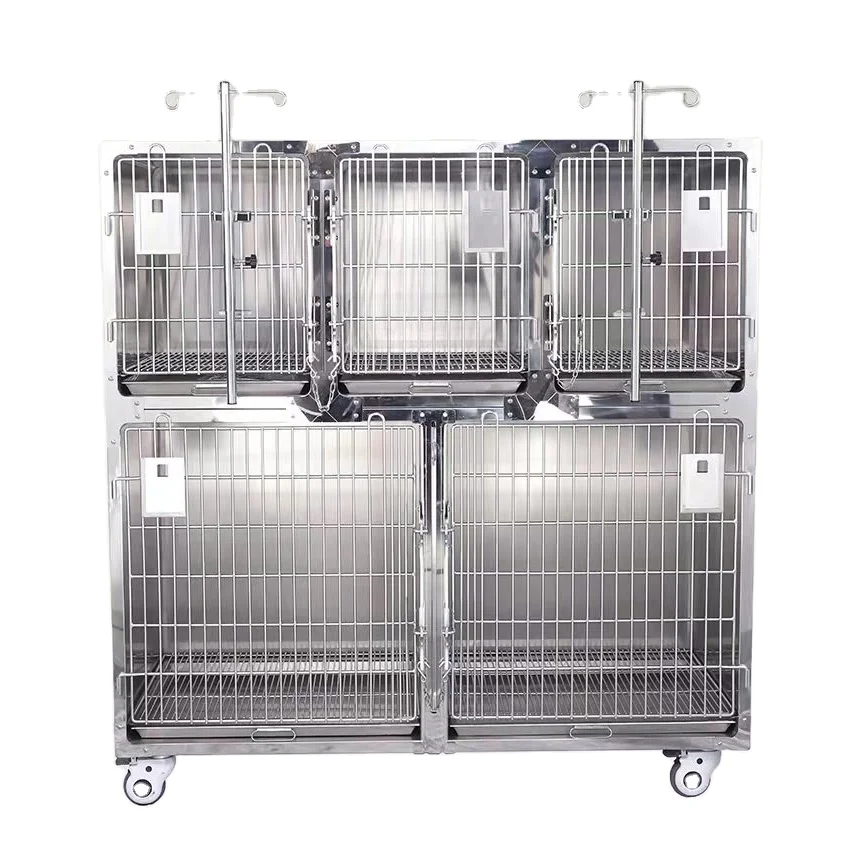 Hot Sale 5 Doors Pet  Cage 304 Stainless Steel Veterinary Combination Cage for Dogs and Cats