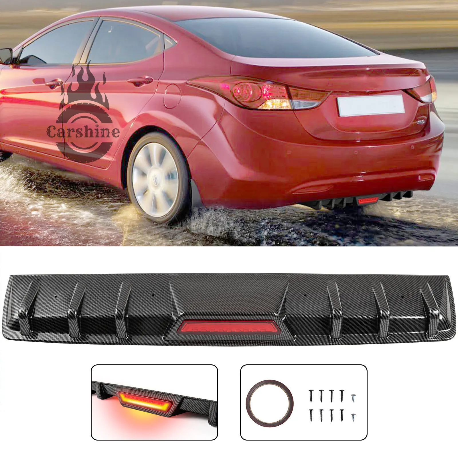 

Rear Bumper Diffuser Splitter Lip W/Led Brake Light For Hyundai Elantra 2013 New