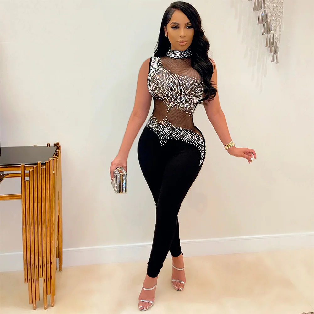 จั๊มสูทลำลองสำหรับผู้หญิงแฟชั่น ฤดูร้อน ใส่เที่ยวกลางคืน กางเกงขายาวทรงสตรีท ผ้าโพลีเอสเตอร์ คอลเลคชั่นฤดูร้อน 2023