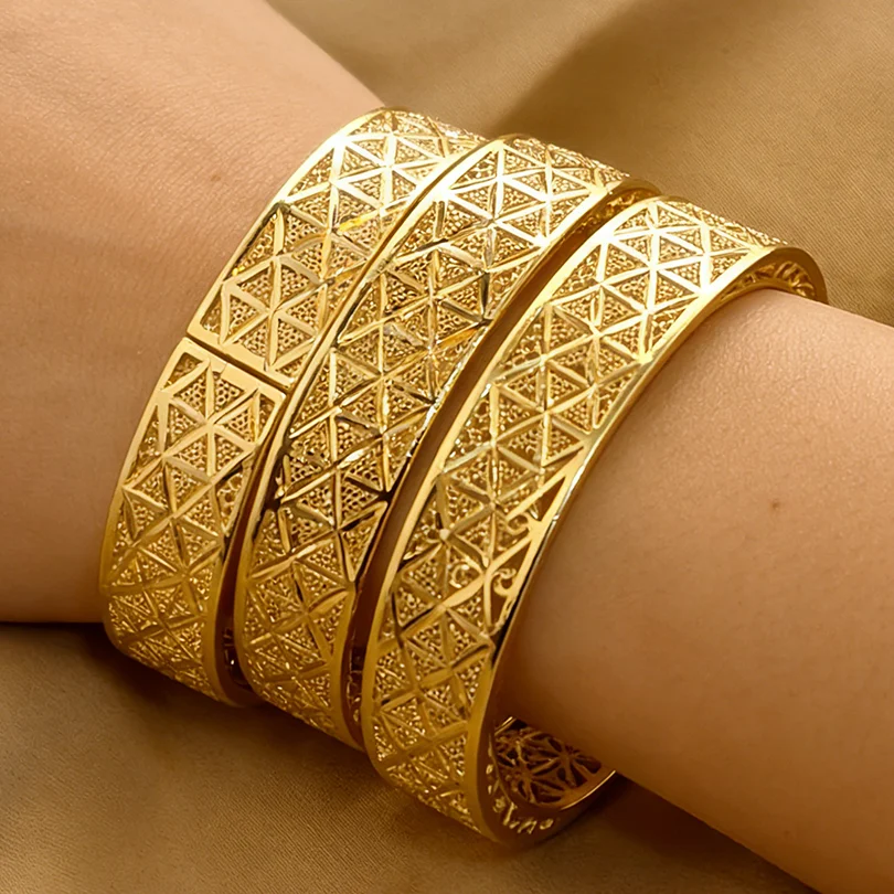 African Gold Color Bangles for Women Girls Dubai Circle Bride Wedding Bracelet Ethiopian Jewelry