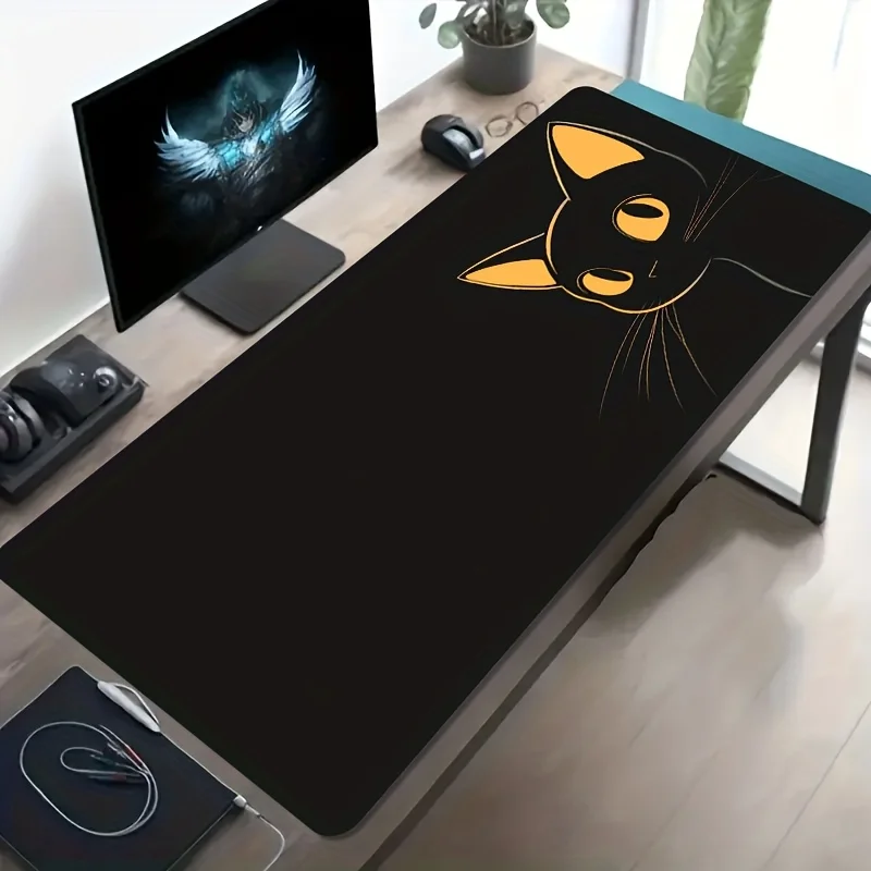 CIFBUY Large Gaming Mouse PadCuteBlack Yellow Cartoon Cat Non-slip Washable Rubber Base Oversized Desk Mat Office Computer Decor