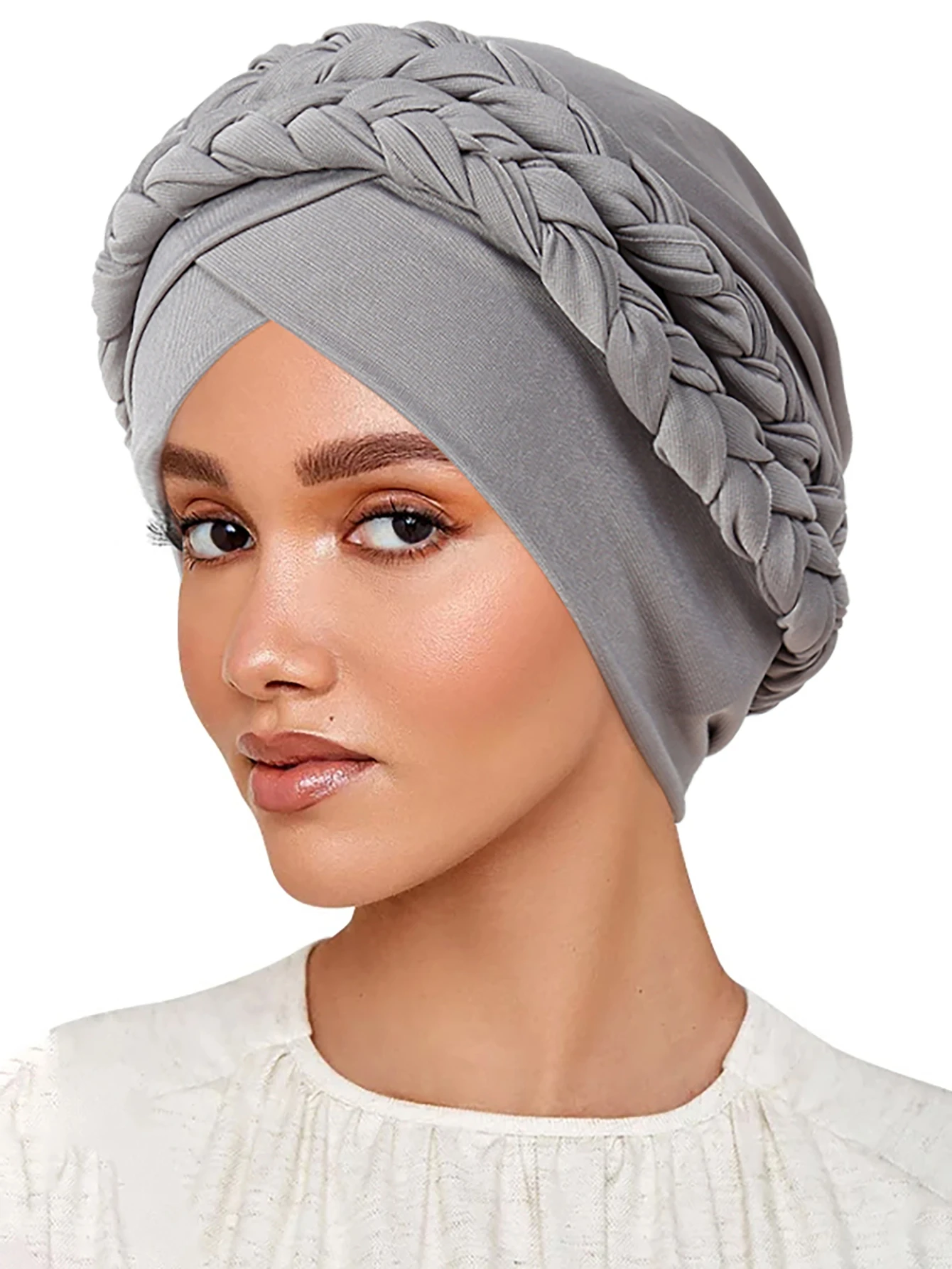 Solid Color Braid Women Muslim Hijab Caps Wrap Head Indian Turban Bonnet Fashion Headdress Islamic Clothing Accessories