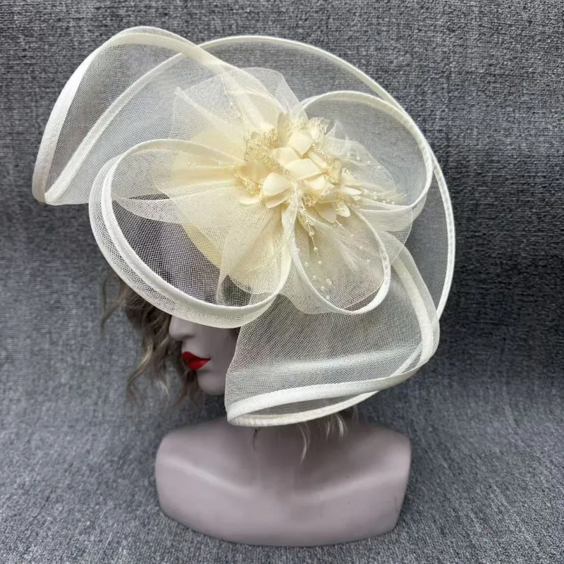 Color Mesh Headgear European and American Flowers Bridal Banquet Top Hat Feather Headband Head Wear Accessories 4