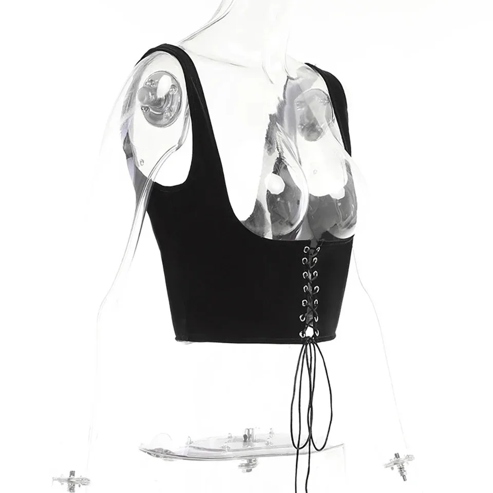 Damen-Korsettgürtel mit Schnürung, Unterbrust-Taillenkorsett-Oberteil, sexy Steampunk-Bustier, Taillenformer, Spaghettiträger-Cami-Crop-Top – Detail 14