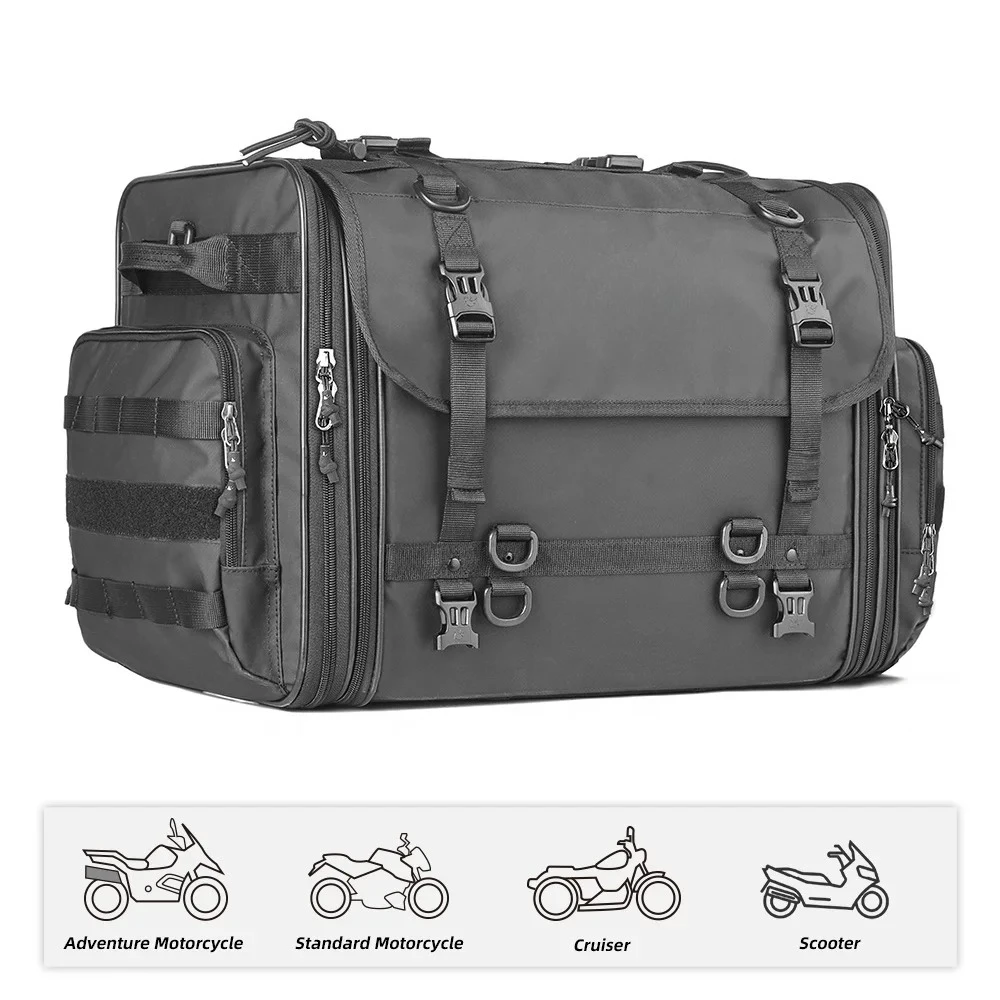 45L Deluxe Hide-Away Tail Seat Back Motorcycle Luggage Bag Motor Tour Pack Motorcycle Accessory