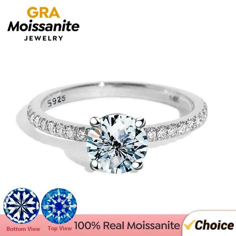 

GRA 1-2ct Real Moissanite Diamond Rings for Women Big Solitaire Wedding Real 925 Sterling Silver Designer Fine Luxury Jewelry