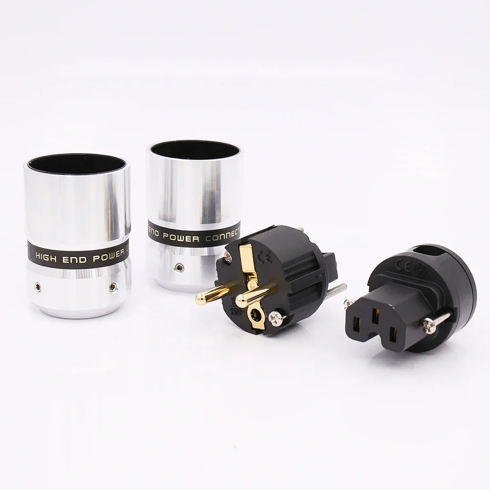 Audiocrast الراقية IEC موصل سالب 24K مطلية بالذهب EUR Schuko ذكر قابس طاقة لكابل الطاقة DIY