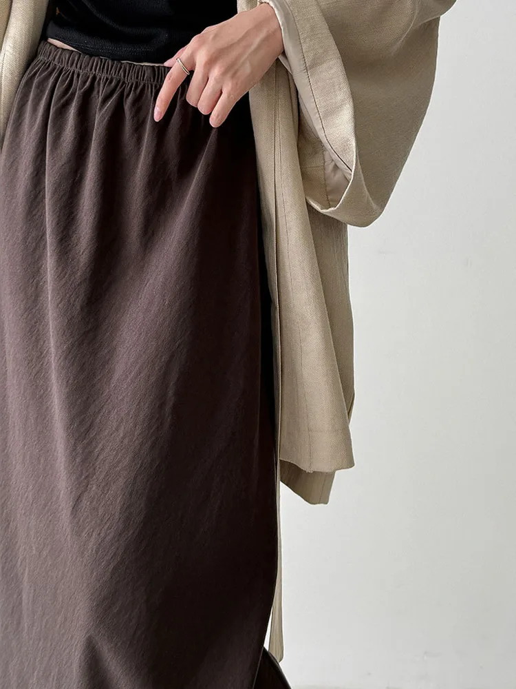 WHTREND drapé élégant taille haute droite jupe Midi pour les femmes automne nouveau polyvalent minceur longues jupes WH1229