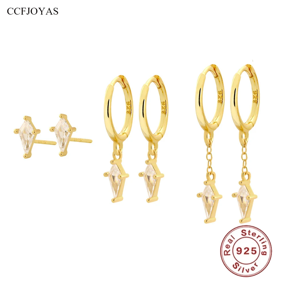 

CCFJOYAS 925 Sterling Silver Geometric Clear Zircon Earrings for Women Light Luxury Elegant Party Wedding Jewelry Gift