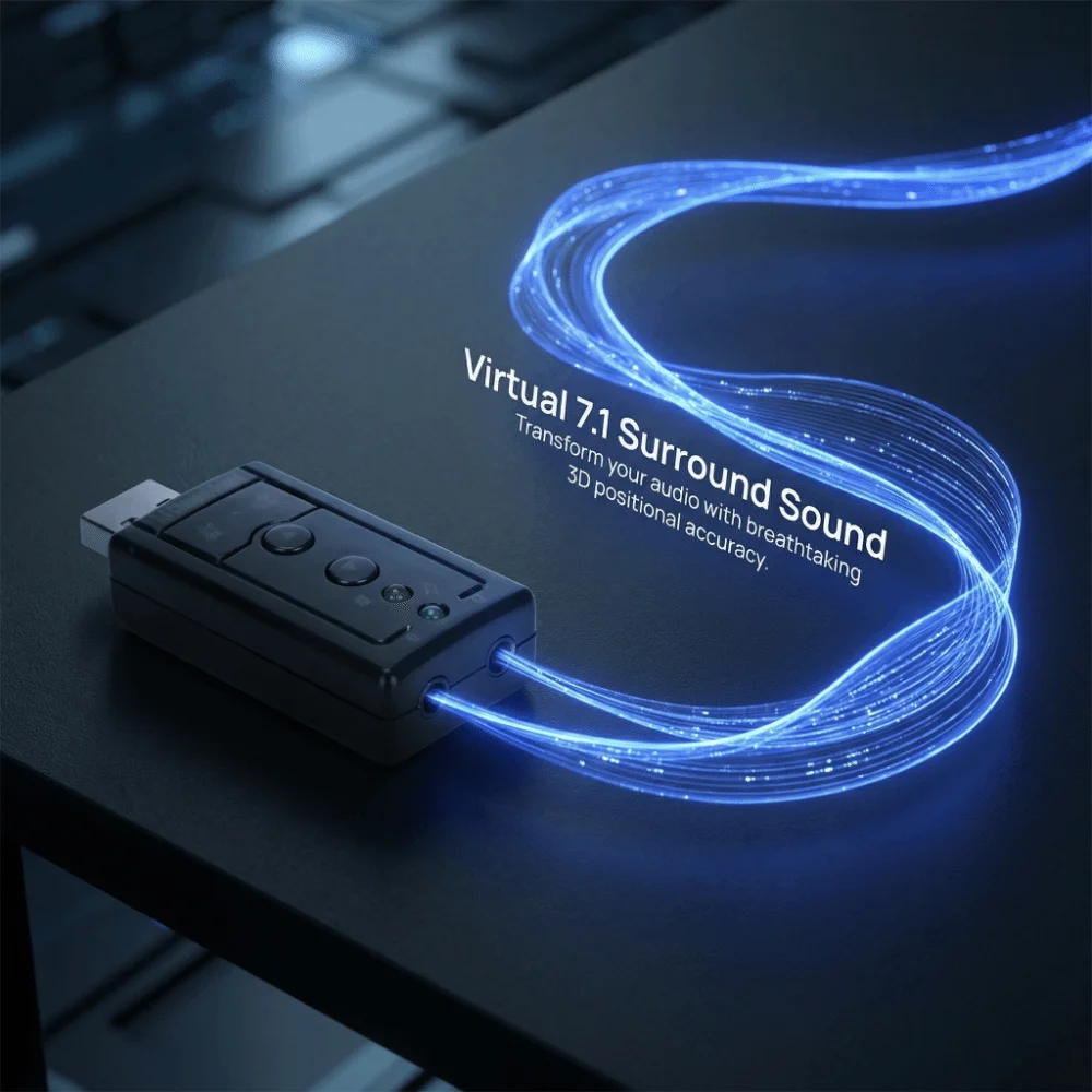 

Internal Amplifier and Volume Controls Virtual Sound Card with 3.5mm and Microphone Ports 7.1 Channel Sound Card