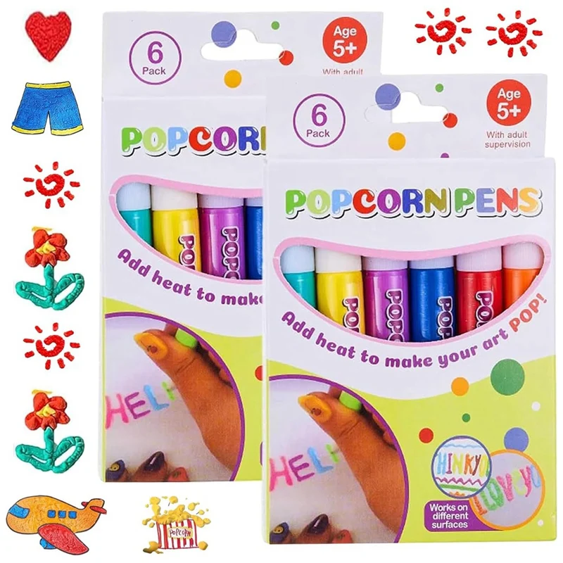 12PCS Magic Puffy Pens For Kids, Magic Popcorn Pens, DIY Bubble Popcorn Drawing Pens, Popcorn Colors Pens Durable Multicolor