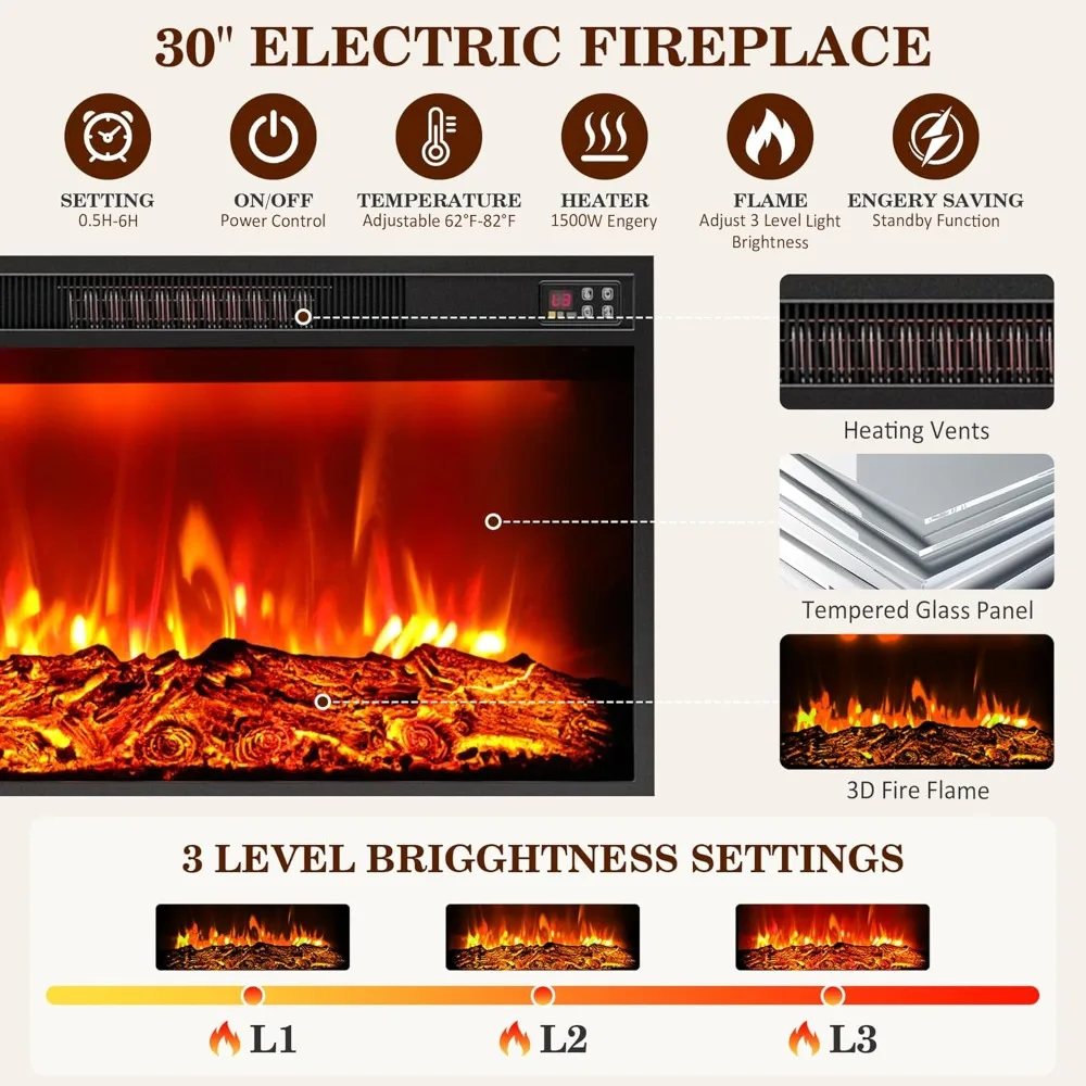 حامل تلفزيون مدفأة لأجهزة التلفاز مقاس 80 بوصة مع منافذ طاقة وأضواء LED، وحدة تحكم الوسائط الريفية مع أدراج قابلة للطي، ترفيه بعرض 70 بوصة