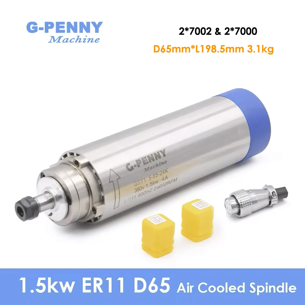 G-PENNY Machine 1.5kw ER11 air cooled spindle 4 pcs bearings 24000rpm wood working spindle motor 65x204mm air cooling 400Hz