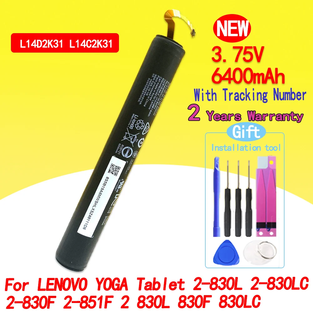 Baru L14D2K31 L14C2K31 Baterai 6400MAh untuk LENOVO YOGA Tablet 2-830L 2-830LC 2-830F 2-851F 2 830L 830F 830LC dengan Nomor Pelacakan