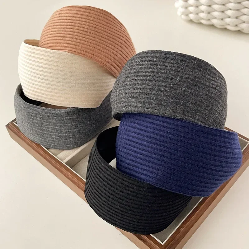 Internet Celebrity's Same Solid Color Wide Edge Striped Yarn Headband High Head Headband French Gentle Atmosphere Hair Accessory