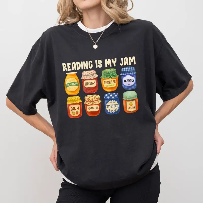 

Reading Is My Jam T-shirt, Bookish Merch, Funny Reader Gift, Literary Graphic Tee, Cozy Book Lover Apparel