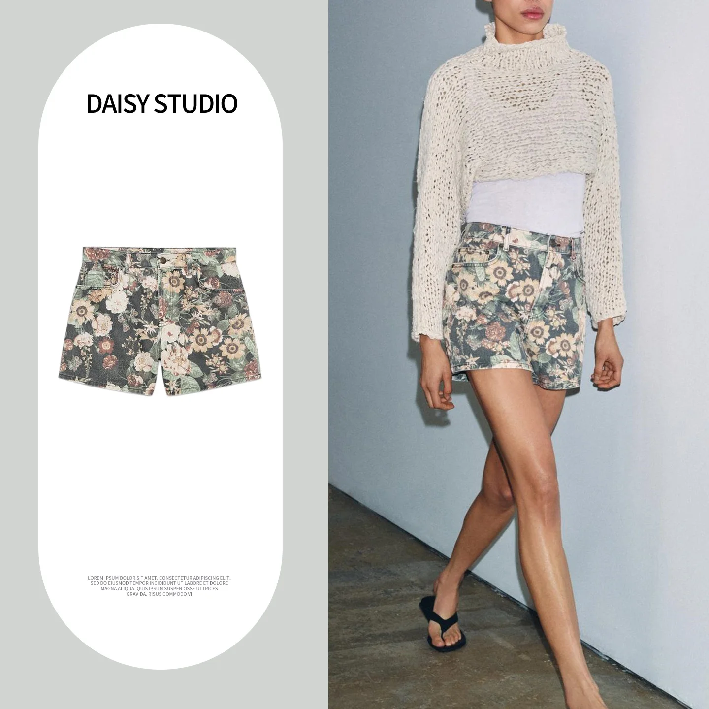 Summer New Casual Floral Print Button Zipper mid Waist Commuter Style Shorts Women's Straight Leg Polyester Fiber Pants
