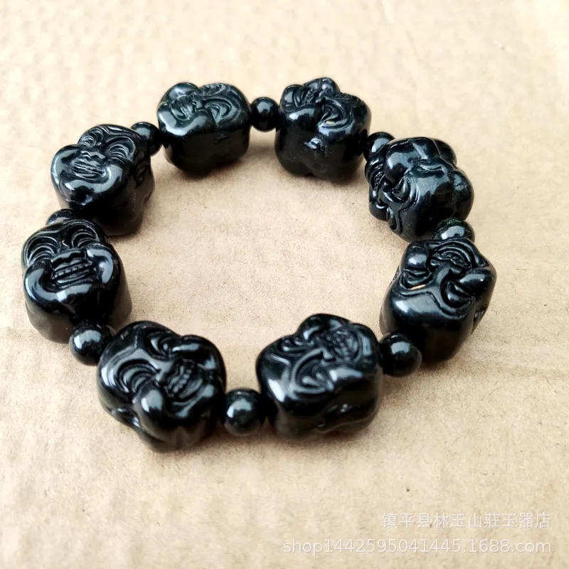

Dark Double-Sided Arhat Bracelet Black Green Jade Magnetic Men'S Style
