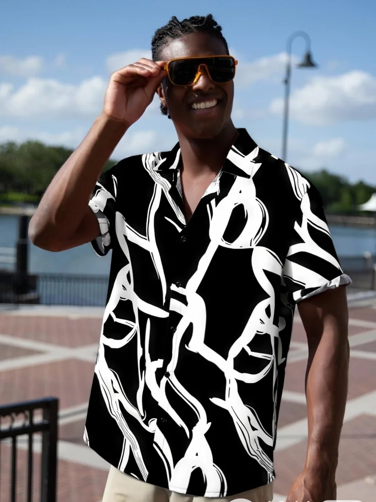 

Винтажная мужская рубашка с графическим принтом, праздничная офисная женская блузка с коротким рукавом и лацканами, лето 2025 г., однобортные топы в стиле Харадзюку Femme