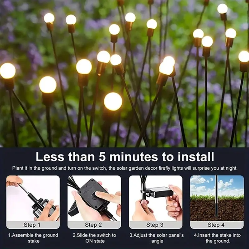 Solar Garden Light Powered Firefly Light Outdoor Garden Decorative Landscape Light Fireworks Firefly Lawn Light 6/10 LED