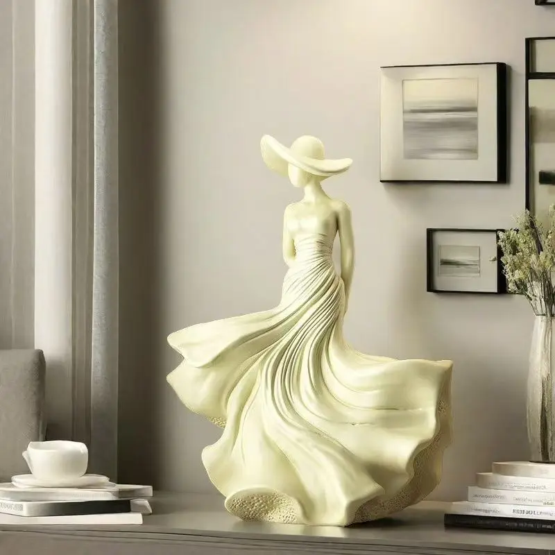 Elegant Hat Charm Goddess Figurine Resin Decoration Crafts Home Cabinet Statue Ornaments Items Store Hotel Sculpture Accessories