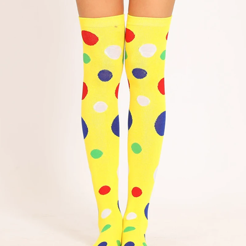 A pair of clown stockings polka dot yellow knee socks European and n style Christmas performance dance socks