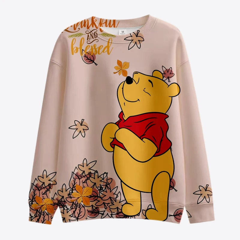 New Disney Winnie the Pooh and Mickey Minnie Anime Women\'s Sweatshirt Crew Neck Loose Pullover Autumn Fun Print Long Sleeve Top