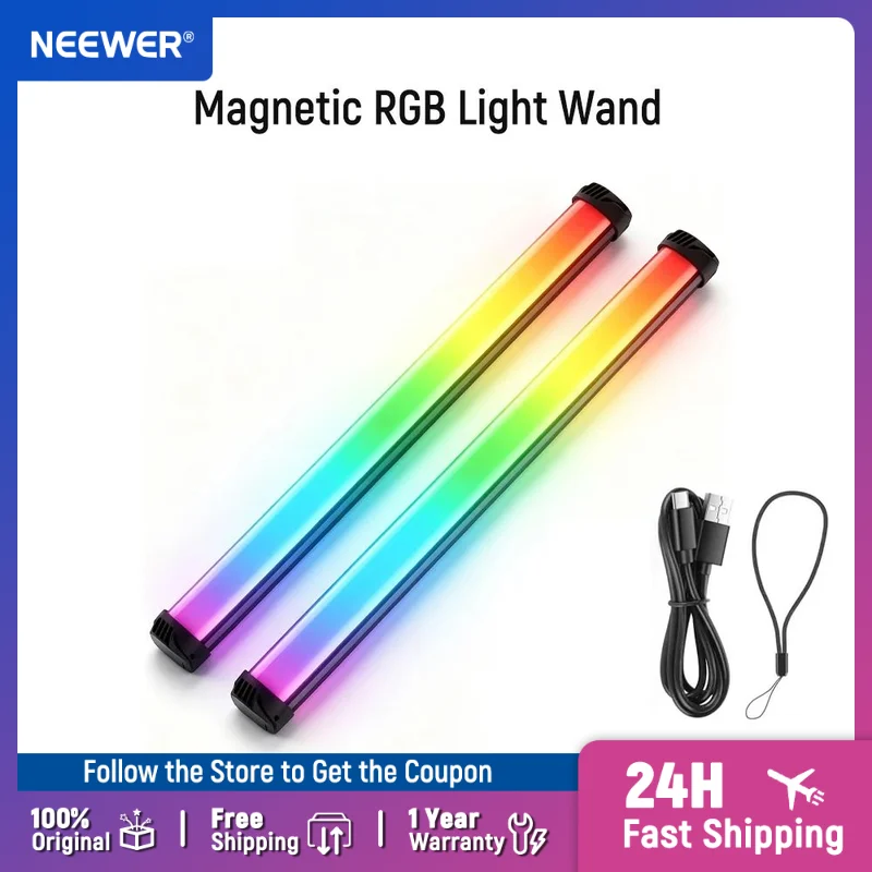 NEEWER Basics Bacchetta Luminosa RGB Magnetica da 21 Pollici, CRI95 Dimmerabile 14W LED, Illuminatore Portatile per Video con 51 Modalità RGB