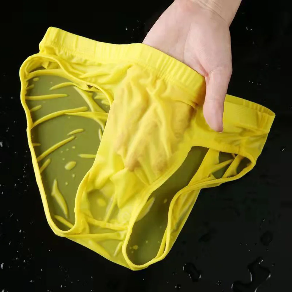 Sleep Bottoms Men's Ice Silk Briefs Underwear Quick-Dry Lingerie Gay Sissy Pouch Panties Breathable Trunks Low Waist Underpants - Image 4