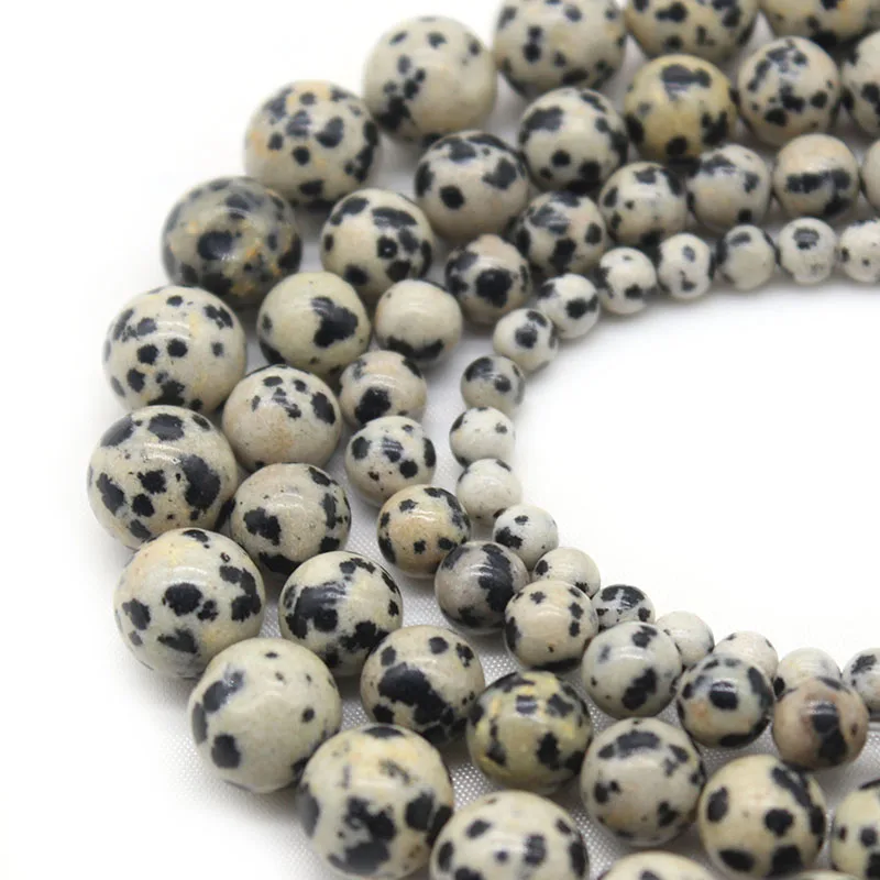 Natural Stone Black Spot Dalmation Jasper Round Loose Beads 15\