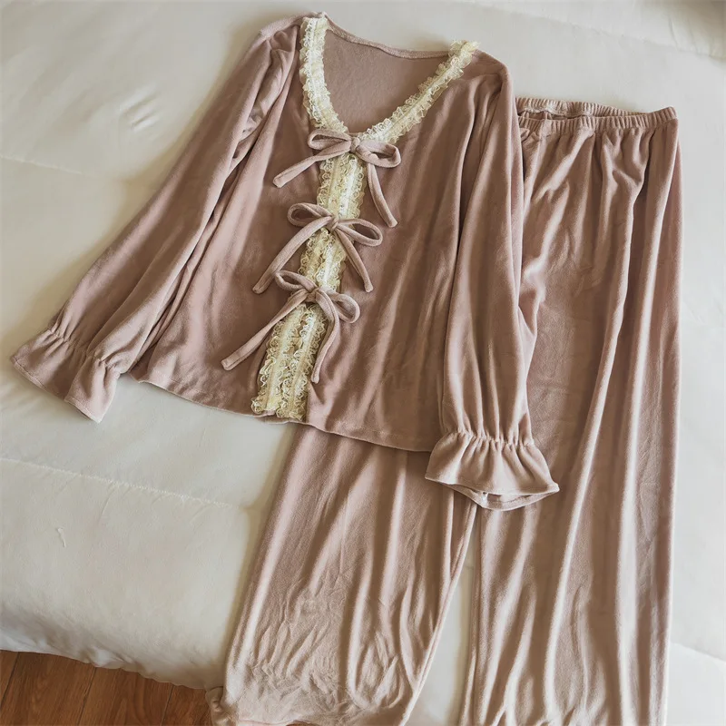 Women\'s Pajamas Set Nightie Pyjama Set Gift Female Nightwear 2023 Autumn Golden Velvet Long Sleeve Top Sleeping Pants