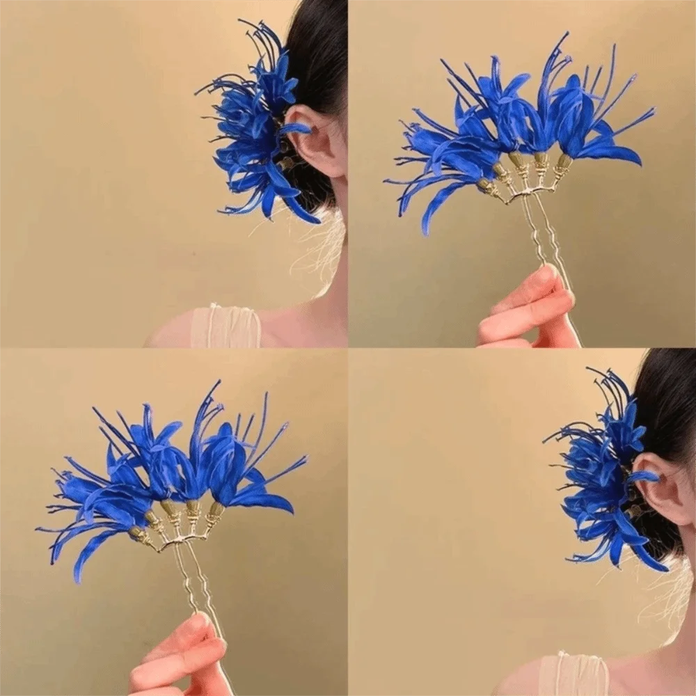 

Sweet Large Flower Hair Stick Fairy Bohemian Hanfu Hair Stick Solid Color Hairpin Simulation Flower Hairpins Beach