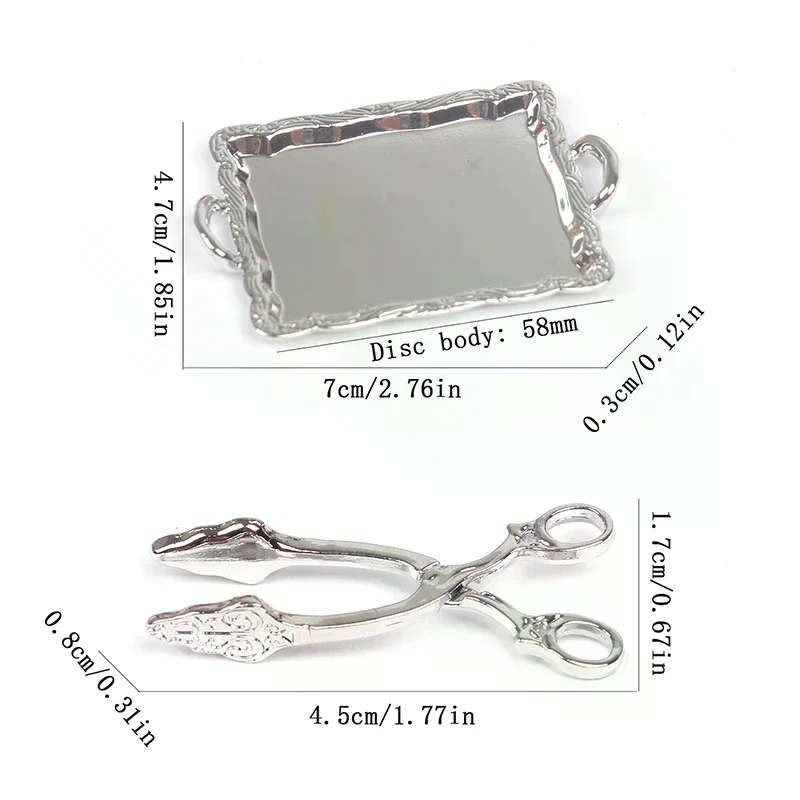 ถาดเค้กโลหะจิ๋วสำหรับบ้านตุ๊กตา 1:6 พร้อมคลิปหนีบขนมปัง จานของหวาน ของตกแต่งครัวจำลอง ของเล่น อุปกรณ์เสริมบ้านตุ๊กตา