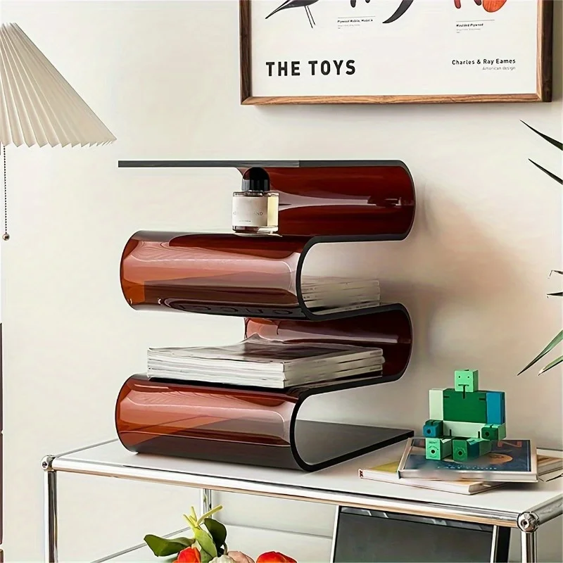 Nordic Transparent Book Shelf Acrylic Personality Side Table Living Room Furniture Home Decor Small Bookshelf Magazine Rack