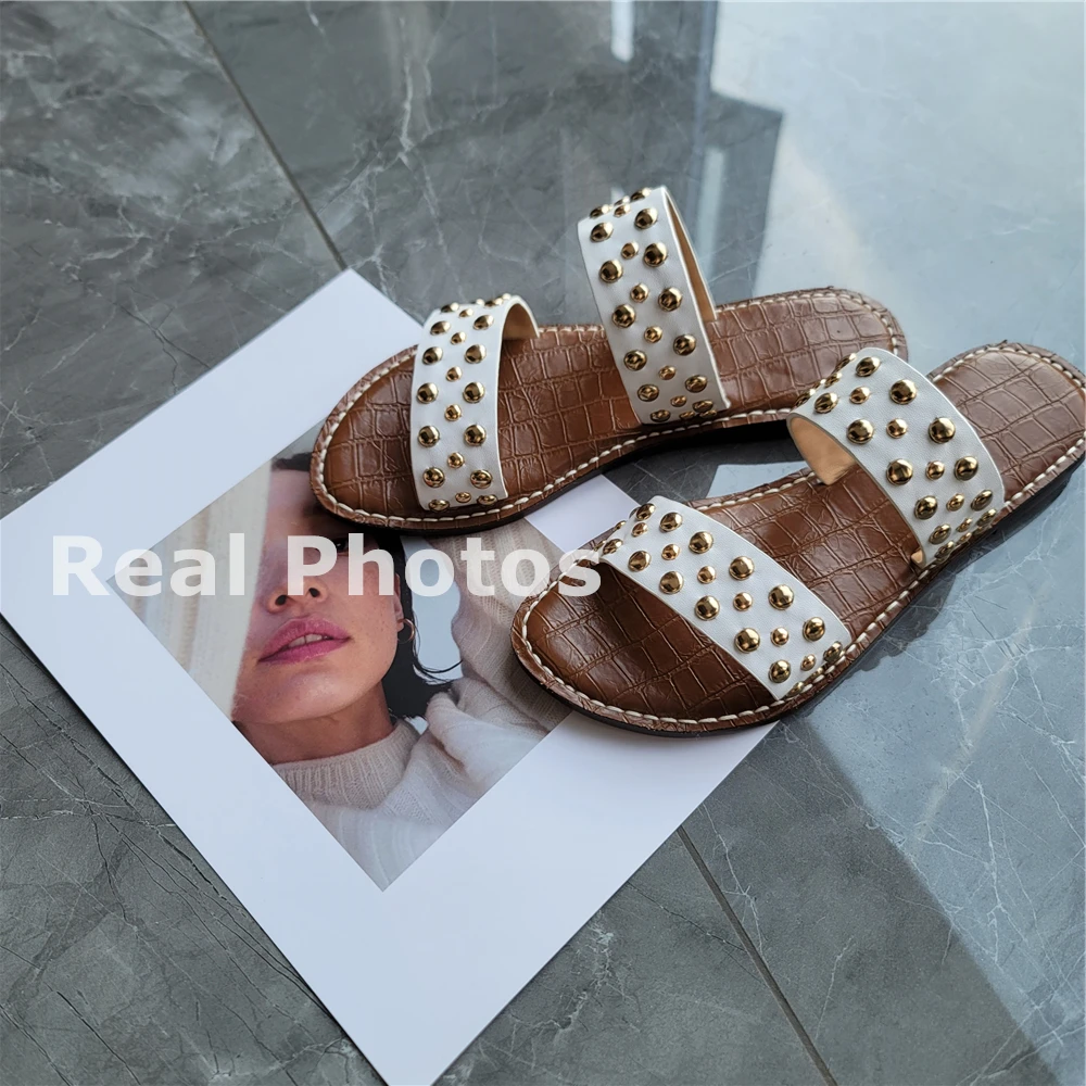 FEDONAS Ins Fashion Women Genuine Leather Sandals Rivets Flats Summer Casual Shoes Woman Soft Comfort Big Size Slippers Shoes