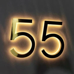 Illuminated LED House Number Outdoor Backlit Letter Door Plates 3D Stainless Steel and Acrylic Home Number Alphabet Address Sign