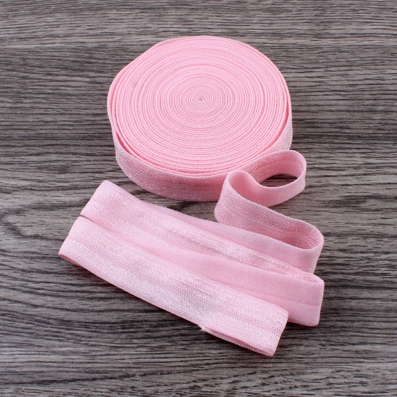 

Pink 30yards 16MM Wide Wholesale Solid Fold Over Elastic Ribbon For Girls Headbands Hair Ties Foe Elastic For Hair Accessories