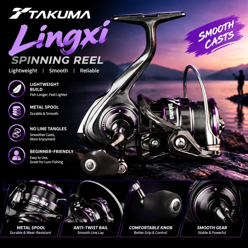 New Takuma Lingxi Spinning Reel-Lightweight Build Metal Spool | Beginner-Friendly For Lure Fishing No Line Tangles Shallow Spool