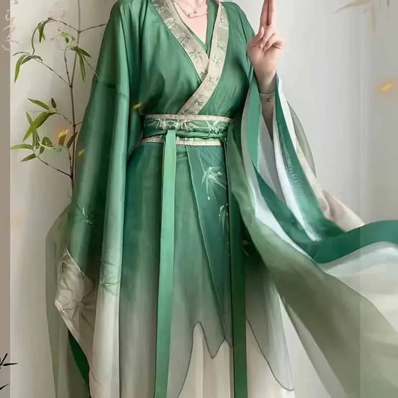 الصينية Hanfu فستان المرأة كرنفال الجنية تأثيري حلي القديمة التقليدية خمر الصيف الأخضر Hanfu فستان رقص حفلة الزي