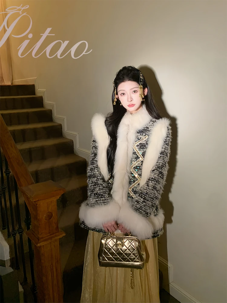 

PITAO Original Dr Building Gold 20 iny Tead Fraance Wind Fur down Jaet Princ Sle Removable Hood Thi Warm