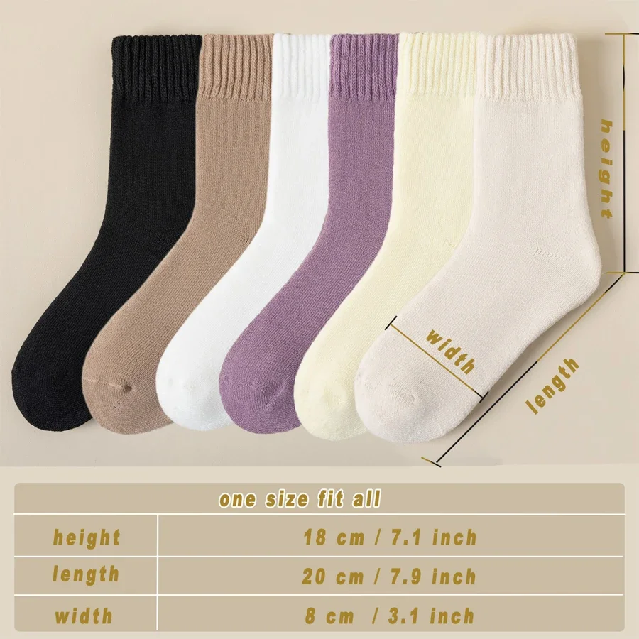 Chaussettes thermiques épaisses pour femmes, laine, cachemire, neige, doux, coton doux, sol de la chambre, chaussettes de sommeil, ajouter du sourire, chaud, hiver, 6 paires