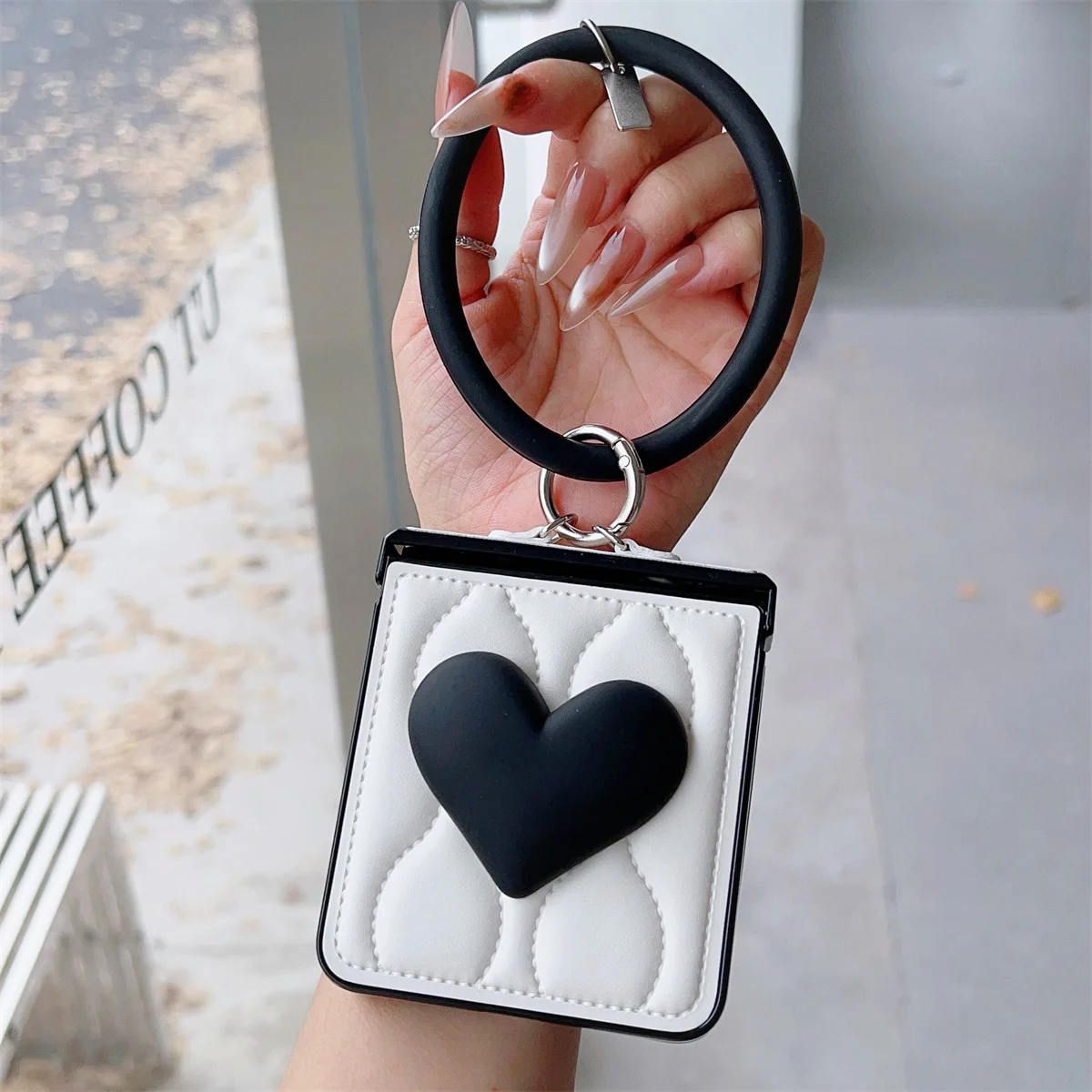 Lxuury موجة أسفل السترات القلب قضية الهاتف مع حلقة سوار لسامسونج غالاكسي Z فليب 7 6 5 4 3 Z Flip6 ZFlip 7 Zflip7 FE غطاء