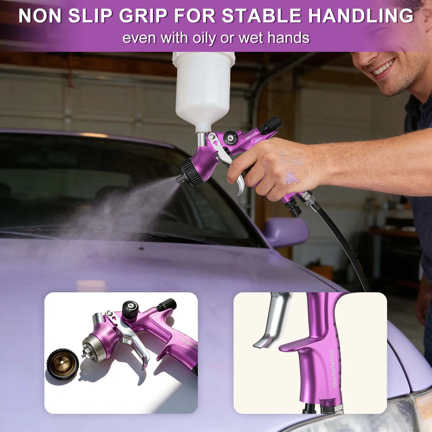Original PORPHIS PRD-510 Paint Gun LVLP Spray Gun 1.3mm Car Spray Tool Airbrush For DIY & Small Air Compressor