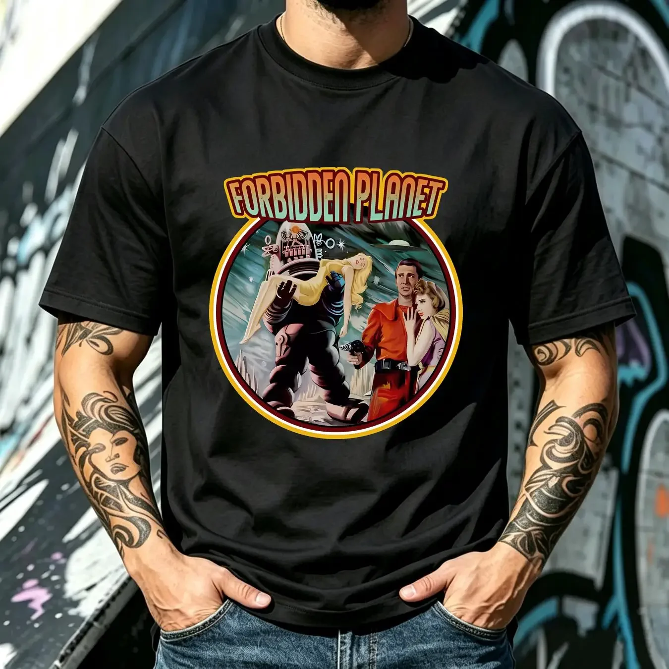 washed T Shirt New Forbidden Planet Retro logo Men's funny Size S to 5XL long or short sleeves vintage Washed designer clothes