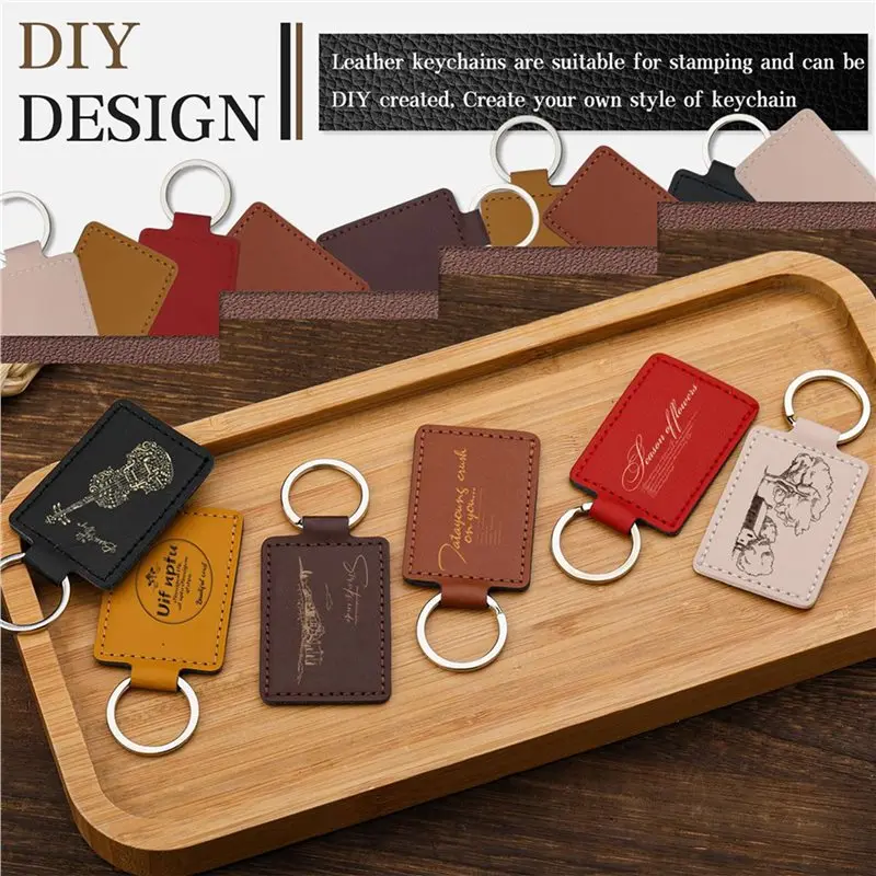 Y17A 90 Pcs Leather Key Fob Kit,Rectangular PU Leather Keychain Blanks With Keychain Rings,Engraving Keychain,DIY Crafts