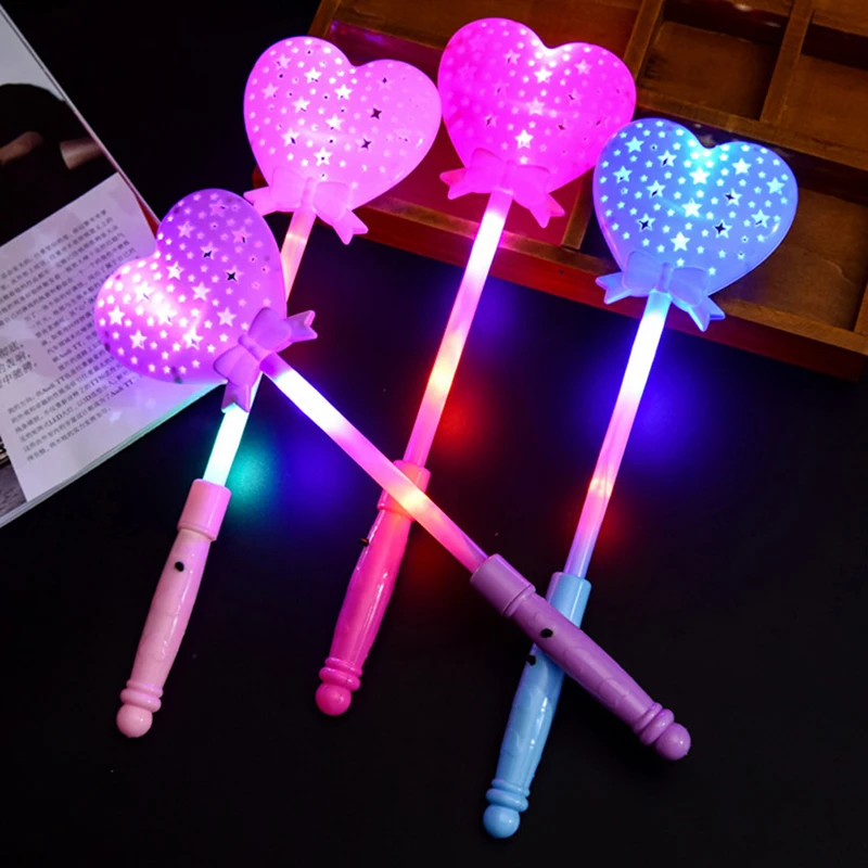 Luminous Flashing Led Scepter Toy Novelty Heart Multi Color Stick Lighting Princess Wand Party Light Up