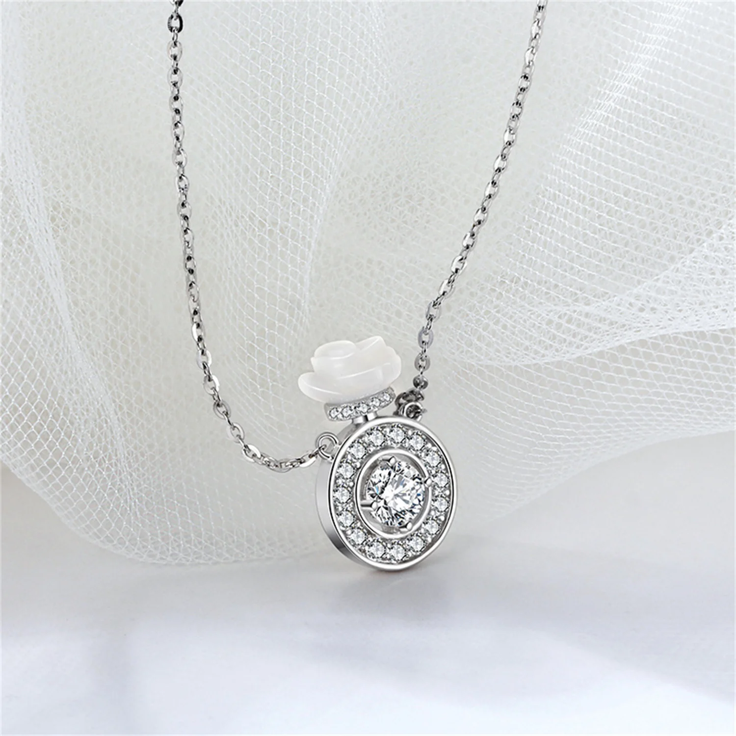 Slivery Plated Cubic Zirconia Round Necklace, Cute Dainty Love Pendant Necklaces for Women,silvery,onesize