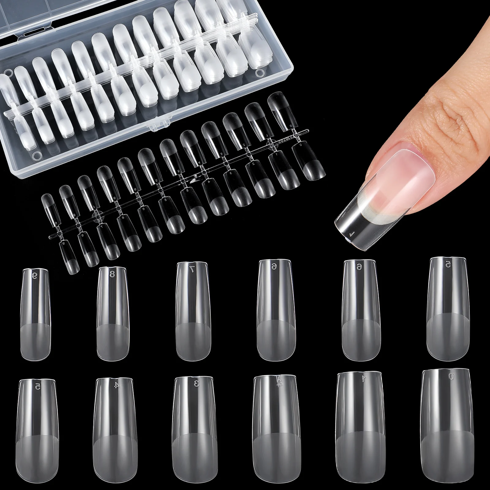 

240 Pcs Transparent Nail Polish Clear Nails Tips Square Full Cover Artist Practice Plastic Extentions