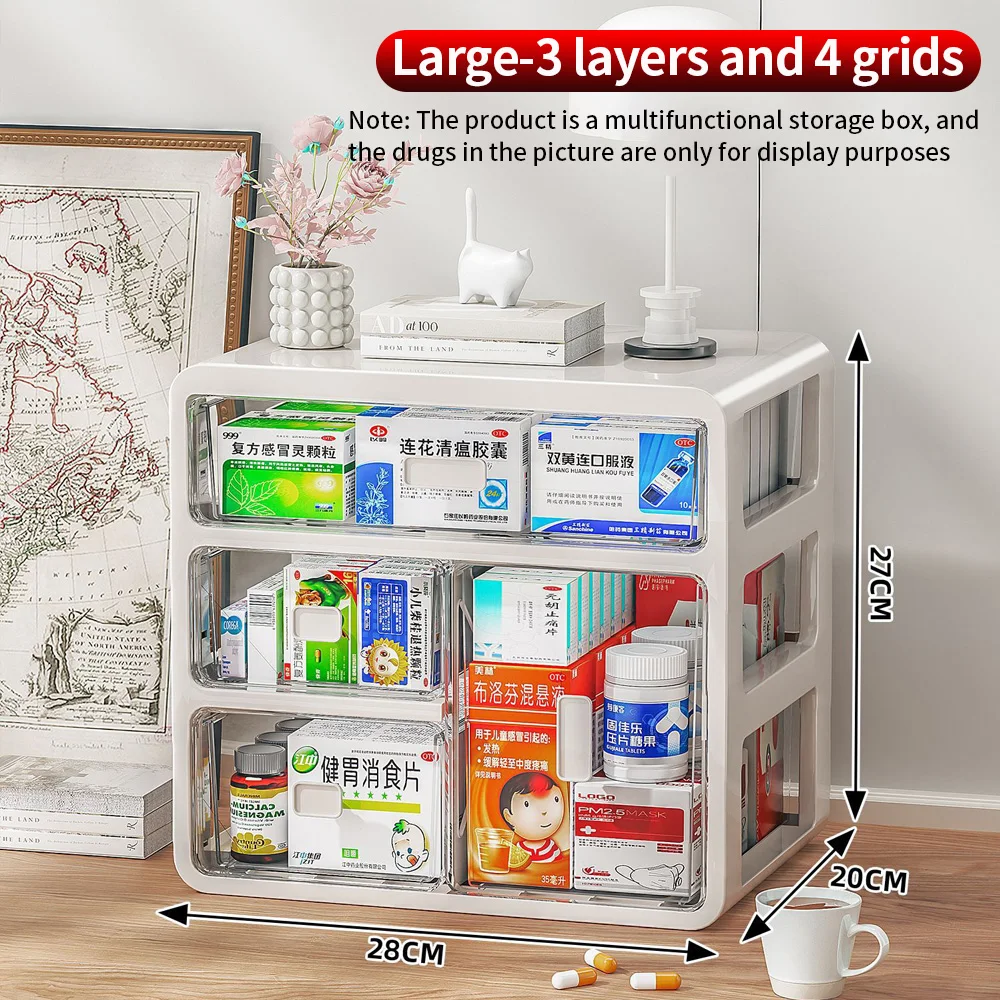 

Multifunctional Large Capacity Desktop Storage Box Dustproof Organizer for Home Medicine Office Stationery and Sundries