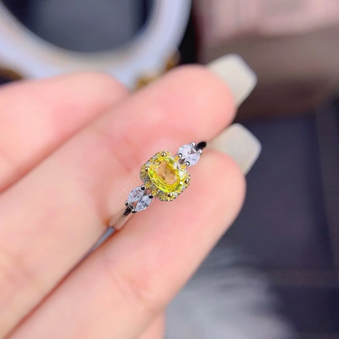 ZECAA Yellow Sapphire Fine Jewelry Woman Sapphire Ring With Natural Yellow Sapphire Gemstone 4*5mm Lady Sapphire Ring Jewelry